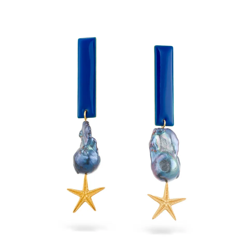 agapi-seastories-starfish-boucles-pendantes-bleu-mail-perle image 1