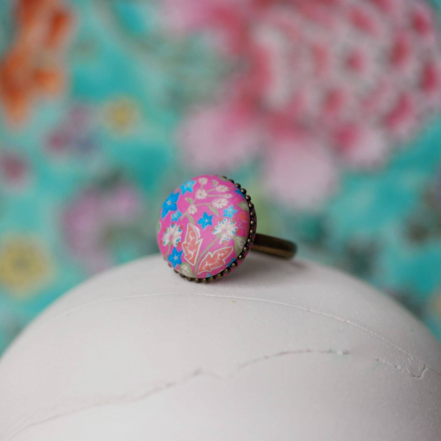 11prunes-mirabilis-bague-fantaisie-ronde-rose-et-bleu-floral image 2