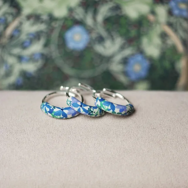 11prunes-phac-lie-bague-argent-925-motif-floral-bleu-vert image 1
