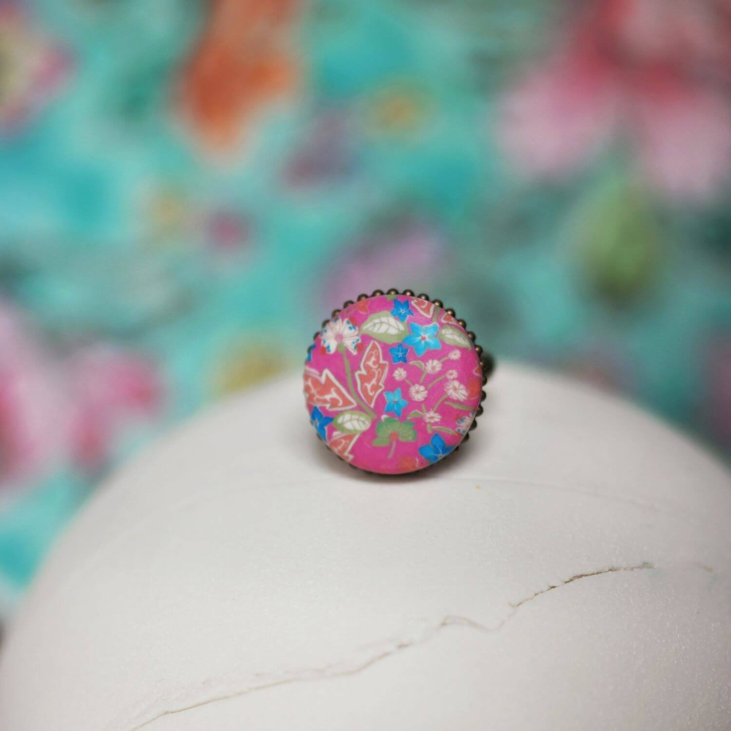 11prunes-mirabilis-bague-fantaisie-ronde-rose-et-bleu-floral image 4