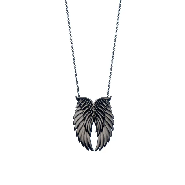 agapi-wings-collier-ailes-argent-rhodium-noir-unisexe image 1