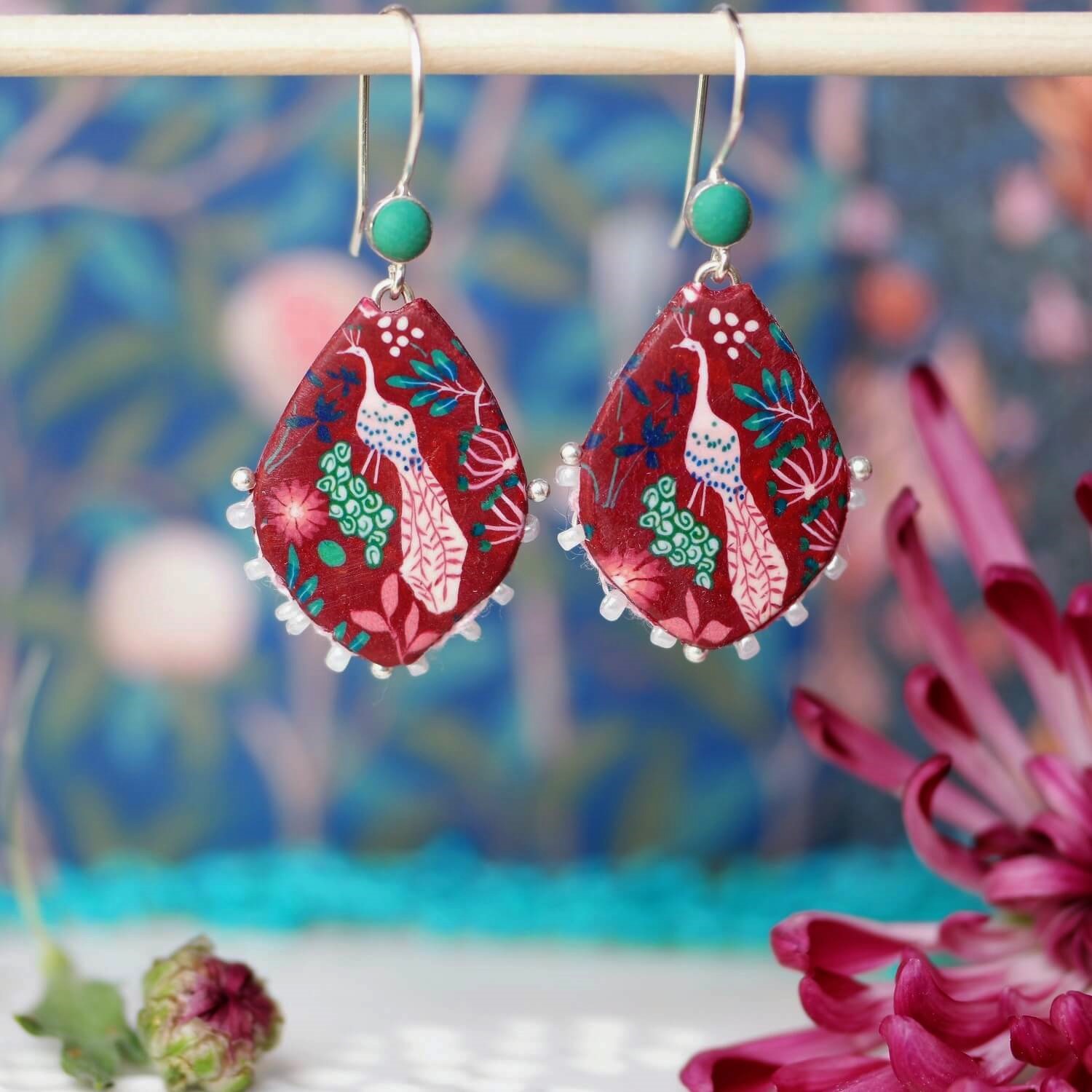 11prunes-pigamon-boucles-d-oreilles-argent-925-paon-bordeaux image 1