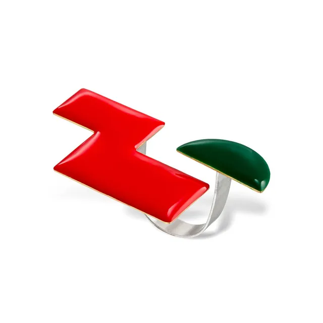 agapi-bau-slices-bague-ajustable-mail-vert-argent image 1