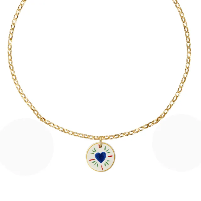 armeria-fa-enz-collier-fa-ence-c-ur-bleu-cha-ne-or-43-cm image 1