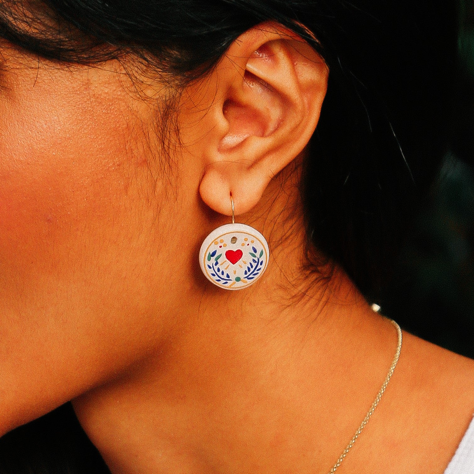 armeria-fa-enz-boucles-d-oreilles-fa-ence-c-ur-rouge-dor image 2